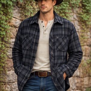 TUNDRA CANADA Heavyweight Button Front Charcoal Plaid Flannel Shirt/Shacket, L